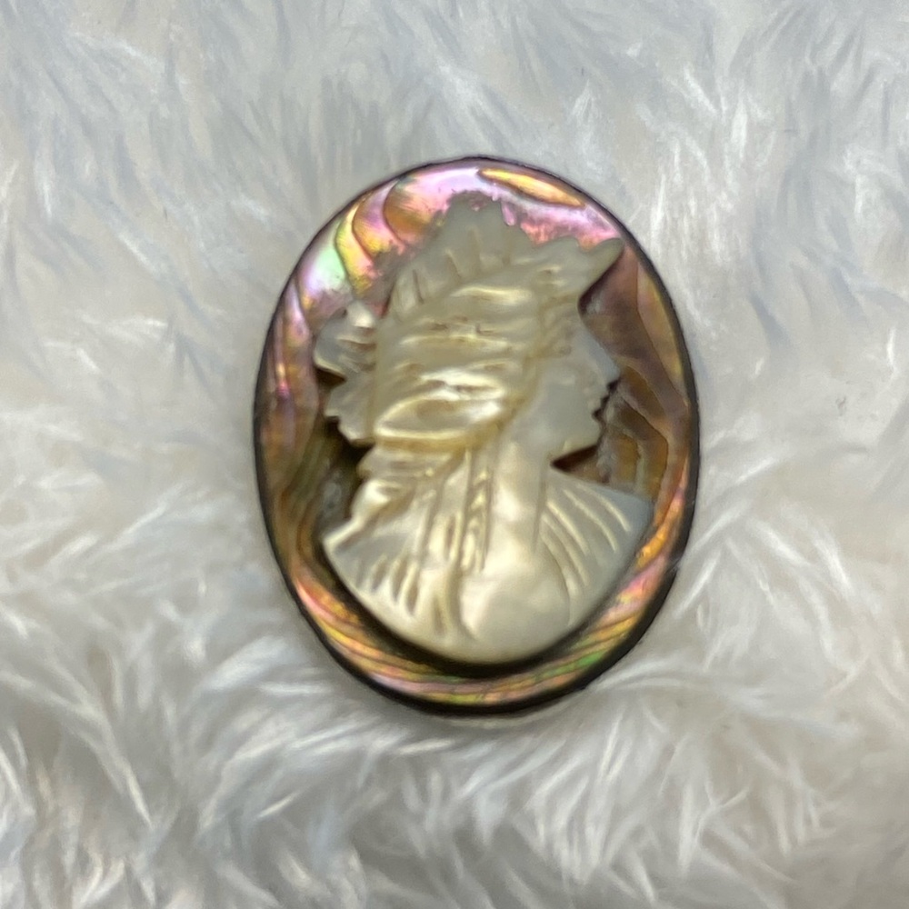 VINTAGE SILVER CAMEO ABALONE MOTHER OF PEARL ITALY Sterling 1850-1900’s C-clasp - Picture 1 of 12